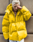 Pocketed Zip Up Hooded Puffer Jacket