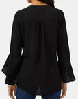 Black V-Neck Flounce Sleeve Blouse Sentient Beauty Fashions