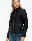 Snobbish PU Leather Biker Jacket with Side Zip Pockets