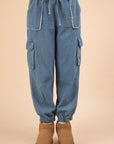 VERY J Washed Drawstring Jogger Cargo Jeans