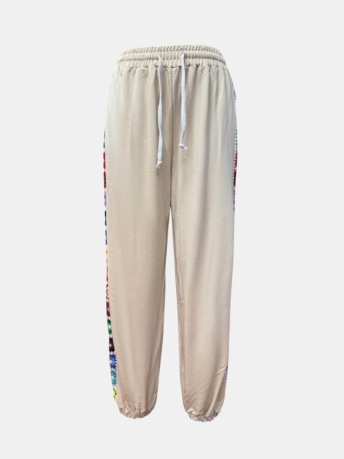 Beige Drawstring High Waist Pants