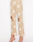 RISEN Full Size High Rise Star Printed Frayed Hem Jeans