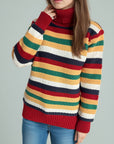 Contrast Stripes Turtleneck Long Sleeve Sweater