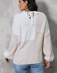 Contrast Round Neck Long Sleeve Sweater