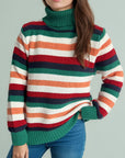 Contrast Stripes Turtleneck Long Sleeve Sweater