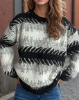 Contrast Round Neck Dropped Shoulder Sweater