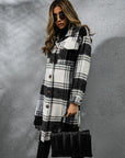 Plaid Collared Neck Long Sleeve Coat