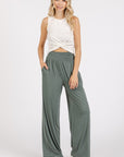 Mittoshop Stretch Banded Waist Wide Leg Pants with Pockets