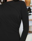 Black Ruched Mock Neck Long Sleeve T-Shirt