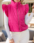 Pocketed Zip Up Cap Sleeve Jacket