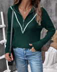 Perfee Contrast Half Zip Long Sleeve Sweater