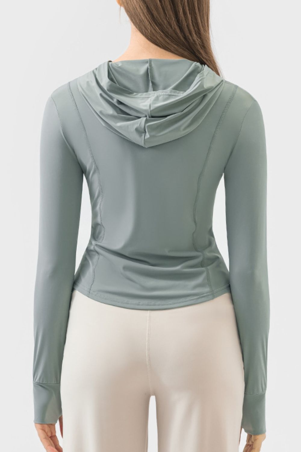 Light Gray Pocketed Zip Up Hooded Long Sleeve Active Outerwear Sentient Beauty Fashions Apaparel &amp; Accessories