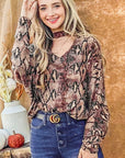 And The Why Choker Neck Dolman Sleeve Snake Print Top