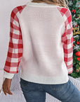 Reindeer Plaid Round Neck Long Sleeve Sweater