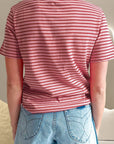 Rosy Brown Striped Round Neck Short Sleeve T-Shirt