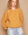 Tan POL Cable Knit Cutout Long Sleeve Sweater