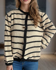 Pocketed Contrast V-Neck Button Up Cardigan