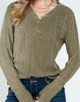 Textured V-Neck Long Sleeve T-Shirt