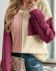 Double Take Full Size Color Block Drop Shoulder Sweater