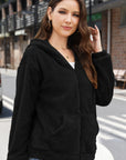 Zip Up Long Sleeve Fuzzy Hooded Outerwear