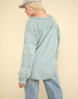 VERY J Washed V-Neck Exposed Seam Knit Top