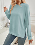 Lovelet Slit Round Neck Long Sleeve Sweatshirt