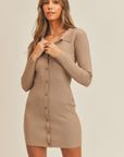 Mable Button Up Ribbed Mini Shirt Dress