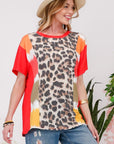 Light Gray Celeste Full Size Leopard Color Block T-Shirt