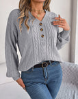 Cable-Knit V-Neck Long Sleeve Sweater