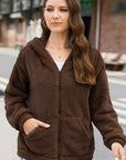 Zip Up Long Sleeve Fuzzy Hooded Outerwear