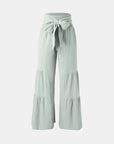 White Smoke Tied Ruched Wide Leg Pants