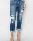 RISEN Full Size Cuffed Ankle Distressed Straight Jeans