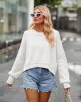 Dropped Shoulder Round Neck Long Sleeve Knit Top