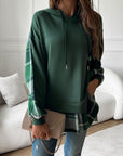 Devine Drawstring Plaid Long Sleeve Hoodie