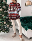 Geometric Round Neck Dropped Shoulder Sweater