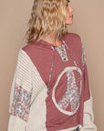 POL Long Sleeve Floral Peace Patch Ribbed Hoodie