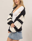 HYFVE Scallop Striped Open Front Long Sleeve Sweater Cardigan