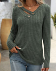 Mandy Ribbed V-Neck Long Sleeve T-Shirt