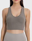 Rosy Brown Scoop Neck Wide Strap Active Tank