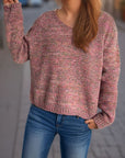 Heathered V-Neck Long Sleeve Sweater