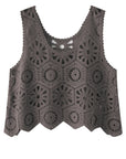 Dim Gray Openwork Round Neck Knit Vest Sentient Beauty Fashions Apparel & Accessories