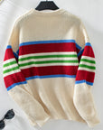 Contrast Stripes Round Neck Long Sleeve Sweater