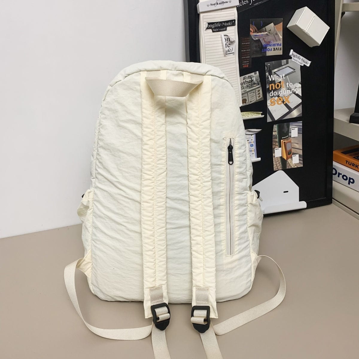 Gray Drawstring Nylon Backpack Bag