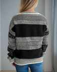 Sequin Color Block Round Neck Sweater