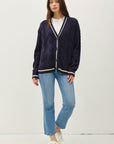 Be Cool Contrast Trim Cable-Knit V-Neck Cardigan