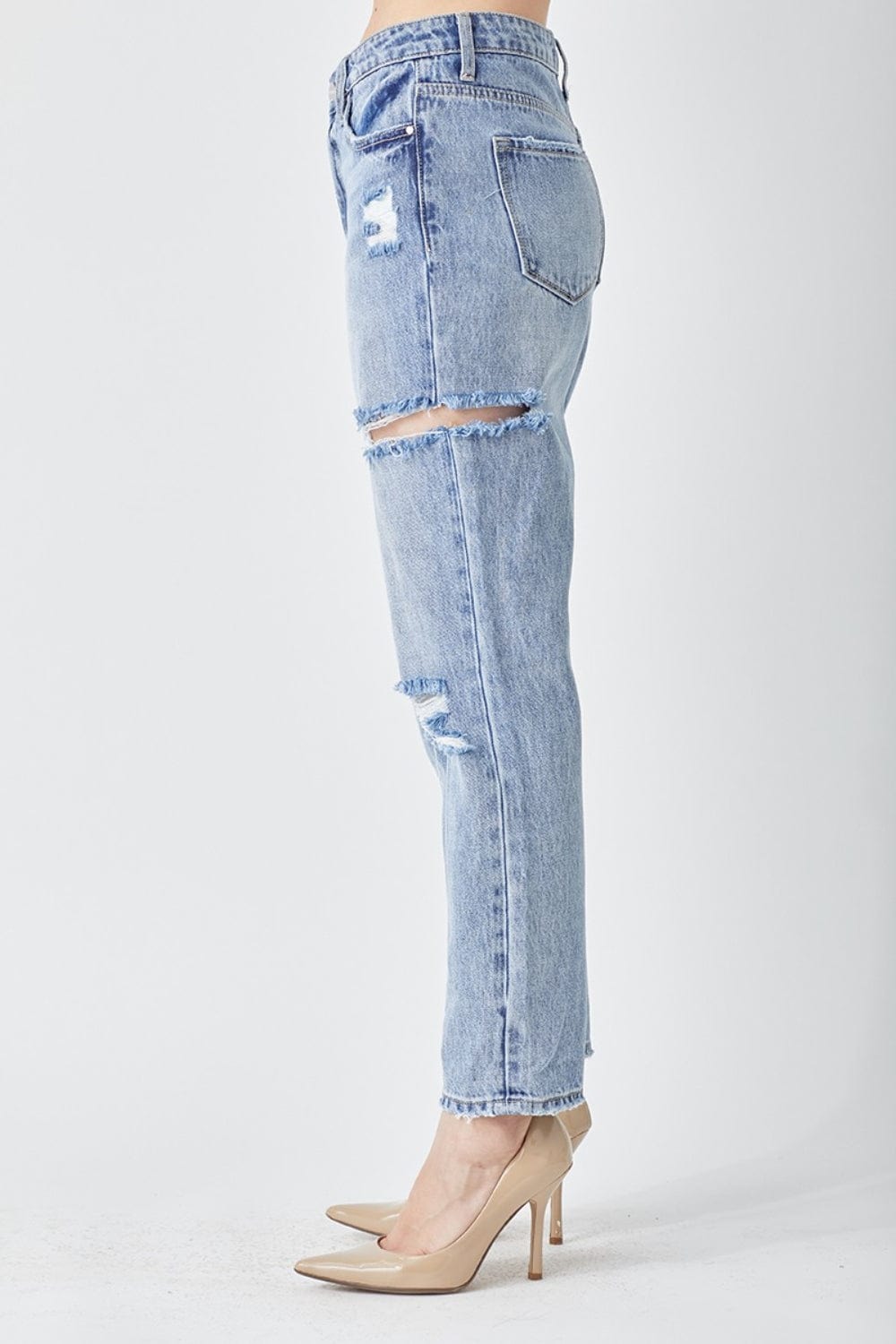 Light Gray RISEN Distressed Slim Cropped Jeans