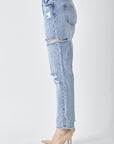 Light Gray RISEN Distressed Slim Cropped Jeans