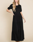 BOMBOM Short Sleeve Tiered Maxi Dress