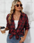 Plaid Collared Neck Long Sleeve Shirt