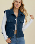 Double Take Full Size Pocketed Texture Snap Down Vest Coat